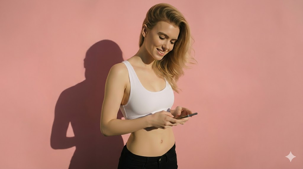 Woman smiling using phone
